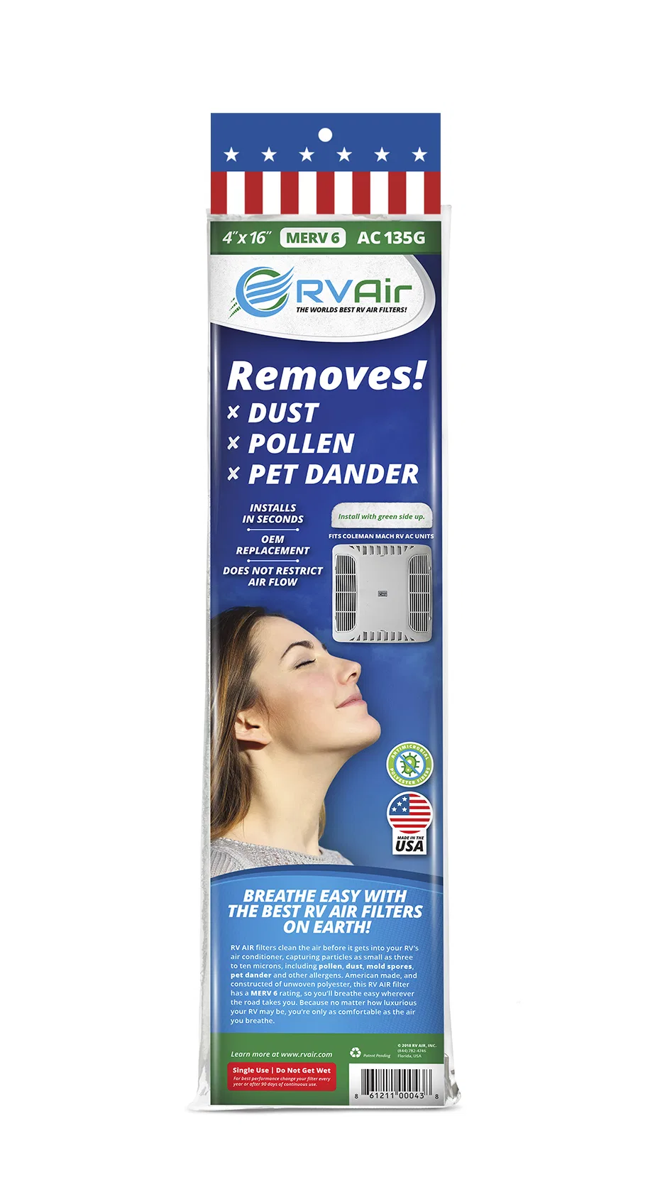 AC 135G – RV AIR INC. Air Conditioner Filter, Use With Coleman RV Air Conditioners MERV 6 Rating 16 Inch Length x 4 I...